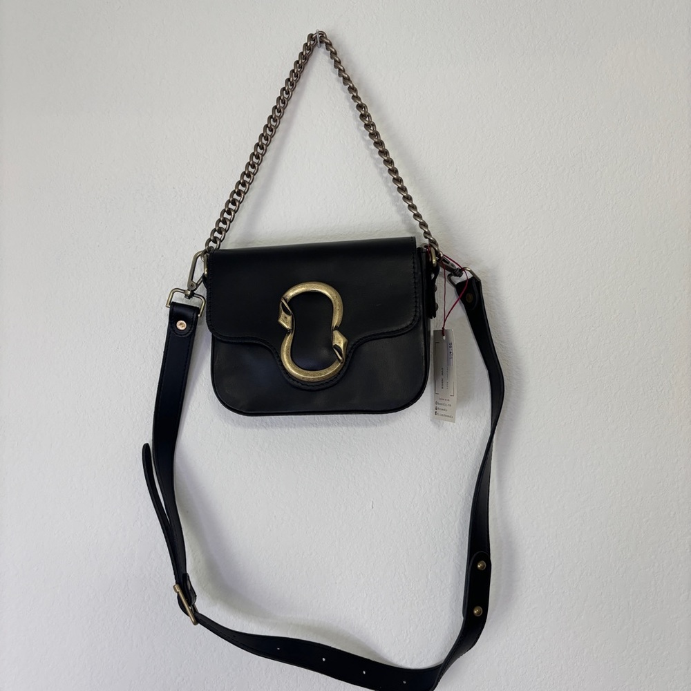 NWT Leather Shoulder Bag Black Brass Hardware